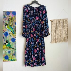 Old Navy Fit & Flare Crepe Prairie Dress Floral Navy Size Small